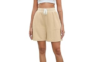 ENJYAM Shorts de Sport Femme 100% Cotton Pantalon Court Été Taille Haute Respirant Short avec Cordon Élastique et Poches pour Yoga Fitness Gym Jogging