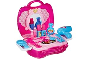 Amazon Brand - Jam & Honey Makeup Set for Girls | Lightweight Portable Plastic Suitcase Kit | Ideal for 3+ Years Kids | Non-Toxic | Kid-Friendly | Pink & Blue
