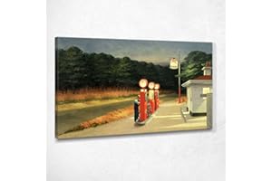 KUADER Gas Benzina Edward Hopper Quadro Stampa su Tela Eho17 Alta qualità Certificata Fine Art Giclée, Fatto in Italia, 100x60 cm
