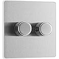 BG Electrical Intelligent Double Wall Dimmer Switch, 2 Way, Screwless Front Plate, Evolve, Brushed Steel, 200W, PCDBS82W