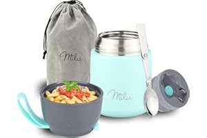 Milu Termo para Comida 300ml, 440ml, 450ml, 650ml, 800ml Taza Aislada, Botella de Acero Inoxidable Aislada para Alimentos, Beber y sopa de los niños de adultos A prueba de fugas Térmico (450ml/Menta)