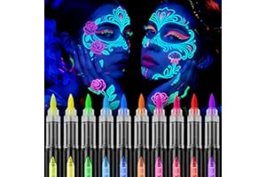 RICKMASK Fluorescenti Matite Trucco per Viso e Corpo: 10 Colori Lavabile UV Fluorescente Colorato Neon Kit - Body Painting Colori per Feste di Compleanno, Cosplay, Halloween e Natale