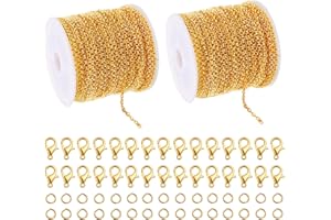 PETGLIMMER 10 M Cadenas Para Hacer Joyas de Acero Inoxidable, Cadena Oro un Metro , Cadena Dorada para Hacer Pulseras y Collares, Cadena Mujer Diy Manualidades con 60 Cierres de Langosta y 120 Anillos de Salto