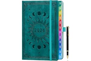 ZXHQ Diary 2026 Week to View A5 — January to December 2026 Full Year Weekly & Monthly Planner with UK Holidays, Colourful Monthly Tabs, Fine Inner Pocket, Hardcover, and Pen Set - SeaGreen