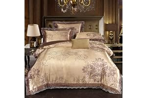 Beyeutao Set di biancheria da letto king size, in jacquard con motivo paisley, copripiumino damascato, set di 3 pezzi, set di biancheria da letto in raso (champagne oro, king size)