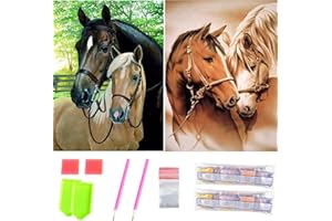 NIAWECAN Diamond Painting - 2 immagini per pittura a forma di cavallo, kit fai da te per pittura con diamanti 5D, per adulti, bambini, decorazione per la casa (30 x 40 cm)