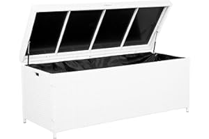 Beliani Garden Deck PE Rattan Storage Box White 158 x 63 cm Modena