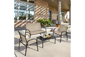 GIANTEX Set di 4 mobili da giardino con tavolino da salotto e panca da giardino e 2 sedie da pranzo, in textilene, set da 4 persone, mobili da giardino, KZ98171CVDE