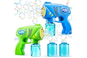 JOYIN 2 Pistolets à Bulles avec 2 Bouteilles de Solution de Recharge à Bulles (296ml Total) pour Enfants, Souffleur à Bulles pour Cadeaux de fête Bubble Blaster, Jouet d'été, activité de Plein air