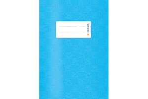 HERMA 19864 Copertina per quaderni, DIN A5, copertine con etichetta per nome, effetto rafia, in pellicola di polipropilene resistente e lavabile, set da 10 copertine per quaderni scolastici, azzurro
