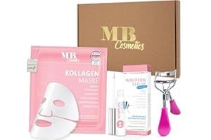 ‎MEDICAL BEAUTY COSMETICS MB Cosmetics Geschenkset für Frauen - 3tlg. Beauty Geschenkbox für Geburtstag, Weihnachten, Freundin mit Wimpernserum sensitiv, Hydrogel Kollagenmaske mit Hyaluron & Wimpernzange - Made in Germany