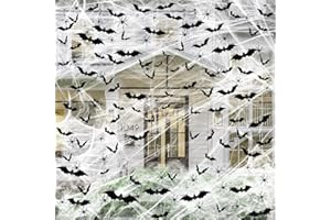 FAMOBY 1200 sqft Halloween Spider Webs &120pcs Fake bats 50pcs Fake Spiders Super Stretch Cobwebs for Halloween Theme Decoration Party Supplies