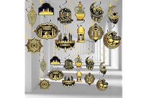 HeiPen 24Pcs Ramadan Eid Mubarak Decorations, Ramadan Mubarak Ceiling Decorations for Eid Al-fitr, Ramadan Kareem Party Decor Supplies (Black)