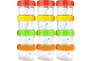 Budding Bear Contenitori Alimentari Vetro Ermetici Bimbi da 120ml (12pz) - Contenitori Pappa Neonati per Lavastoviglie Freezer e Microonde - Privi di BPA, Ftalati, Piombo, PVC