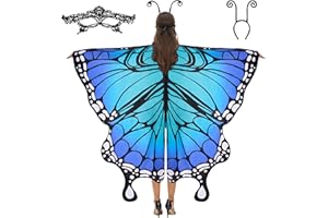 Spooktacular Creations Butterfly Wing Cape Shawl with Lace Mask and Black Velvet Antenna Headband Adult Women Halloween Costume Accessory