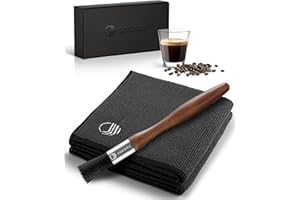 JODORA Barista Tuch + Barista Pinsel Reinigungsset - Siebträger Zubehör - 2 Barista Handtücher extrem saugstark 30x30cm für Siebträgermaschine & Dampfwalze - Kaffee Pinsel (Schwarz)