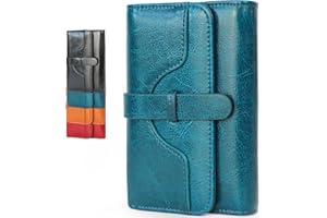 Lakpopya Geldbörse Damen aus Echt Leder - RFID Geldbörse für Frauen mit Fächern, Leder Portemonnaie Damen Klein mit Münzfach (blau)