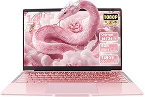 Fsjun 14 Zoll Laptop Roségold, FHD Display, Celeron J4125 (bis zu 2.7GHz), 8GB DDR4 RAM, 128GB SSD, Win11 Pro, Office 2019, Webcam, USB 3.0 x2, Mini-HDMI, Ultra-dünn, Notebook für Anfänger (128GB SSD)