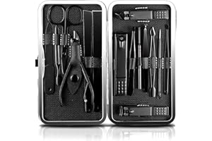 ‎JAMBER JamBer 15PCS Professionelle Maniküre Set, Edelstahl Nagelschere set, Portable Maniküre Pediküre Set mit luxuriösen Lederetui für Reisen & Zuhause (Schwarz)