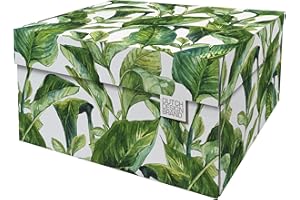 Dutch Design Brand Boîtes de rangement, décoratives, avec couvercle, dimensions : 38,9 x 31,8 x 21,1 cm, en carton recyclable certifié FSC, motif : feuilles vertes