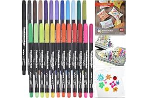 Willingood Waschmaschinenfeste Textilmarker, 24 Wasserfeste Textilstifte in Leuchtenden Farben, Permanent Marker, Stoffmalfarben für Schuhe T-Shirts Taschen Stoffbeutel und Verschiedene Textilien