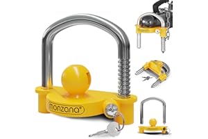 Monzana® Trailer Lock for Standard 50mm Trailer Coupling | Easy Installation Anti-Theft Protection | Secure Caravan Hitch Lock | 2 High Security Cruciform Keys | Solid Steel | Yellow