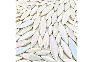 YOZIEMQ Keramik-Mosaik-Mosaik in Weidenblatt-Form, unregelmäßige Mosaikstücke für Heimdekoration oder Bastelarbeiten, Mosaikherstellung, 500 g (schillerndes Weiß)