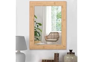 HLFMVWE Wand Montiert Rustikalen Holzrahmen Rechtecke Spiegel antike Wandspiegel für Bauernhaus Eitelkeit Schlafzimmer Badezimmer Wohnzimmer Eingang Wanddekor Hängende kleine hellbraun 40 x 30 cm