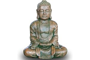 GARDEN PLEY Buda Tibetano 59 cm – Budas Grandes de Jardín en Piedra Artificial para Decoración Exterior, Figuras de Budas y Estatuas Decorativas (Antaño)