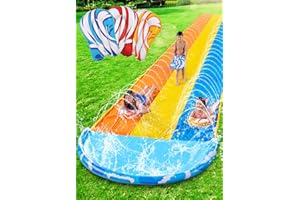 Sloosh 22,5ft x 84in/685.8*213.3cm Wellen Dreifach-Garten-Wasserrutsche, strapazierfähige Wasserrutsche mit 3 Bodyboards und Sprinkler für Kinder und Erwachsene, Sommer-Wasserspielzeug für den Garten