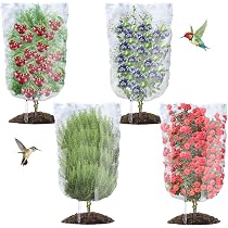 Berlune 24 Stück Vogelschutznetz-Taschen Mit Kordelzug | 0,7x1,1 M | Weiß, Aus PE, Für Beeren, Gemüse & Bäume