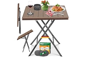 KESSER® Table de balcon pliable | Résistant aux intempéries / UV | Meubles de balcon | Acier revêtu et aspect bois | Table de jardin d'extérieur | Meubles de jardin avec 6 dessous de verre en feutre |