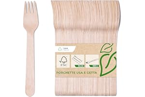 Love Nature Posate Usa e Getta - 100 Pezzi Forchette Legno Usa e Getta Ecologiche e Biodegradabili - Posate Monuso per Feste, Compleanni, Campeggio e Picnic