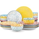 vancasso SELENE Complete Dinnerware Set 6 People, Set of 24 Porcelain | Floral Print Dinnerware Set with Dinner Plate, Desser