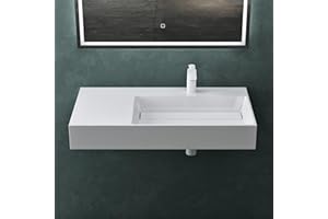 Mai & Mai Waschbecken Aufsatzwaschbecken Hängewaschbecken Col12-Rechts 100x48x13cm Waschtisch Waschplatz in weiß aus Mineralguss ohne Überlauf