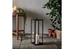 Lights4fun Farolillo Decorativo de Metal Negro de 45cm con Vela LED TruGlow® a Pilas para Interiores y Exteriores