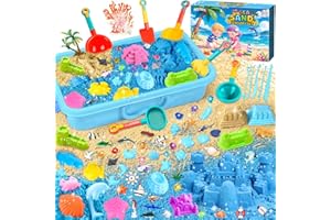 AMCHLEL Arena Magica Niños,Cofre de Arena Mágica con 1 KG Sand, Arena Cinética Kit con Molde de Arena y Juguetes Marinos, Caja de Arenas con Tapa, Arenas para Arenero Infantil para Niños de 3+ Años