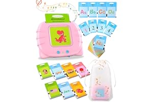 XTACO 385 Palabras Juguetes Educativos Bilingües Español Inglés, Tarjetas Parlantes para Niños Pequeños 2-6, Recurso Preescolar Juguete Interactivo Electrónico, Juguetes Educativas Audibles Rosa