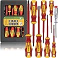 BLOSTM Insulated Screwdriver Set - 8pcs VDE Tested Electrical Screwdriver Set to 1000V, Hardened Black Point Magnetic Tipped Electricians Screwdriver Set with Anti-Roll Design - Storage Case Included