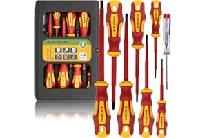 BLOSTM Ensemble de tournevis isolés – 8 pièces de tournevis électriques testés VDE pour tournevis d'électricien 1000 V avec étui de rangement inclus