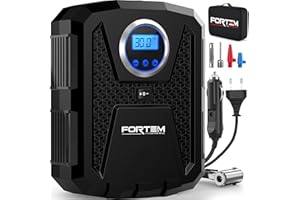 FORTEM Inflador de Ruedas de Coche, Compresor de Aire - Compresor de Aire Portátil para Ruedas de 230V AC 12V DC con Luz LED - Manómetro Digital, Autobombeo, Parada Automática - Bolsa de Transporte