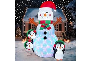 Joiedomi Nadmuchiwana dekoracja zewnętrzna z wbudowanymi wielokolorowymi diodami LED, bałwanek, pingwin, nadmuchiwane nadmuchiwane na imprezę bożonarodzeniową, błyszcząca, na imprezę, do wewnątrz, na