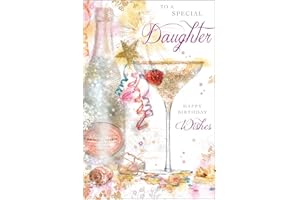 Jonny Javelin Special Daughter Birthday Card - Champagne Bottle and Party Cocktail Embossed with Foil and Flitter Details