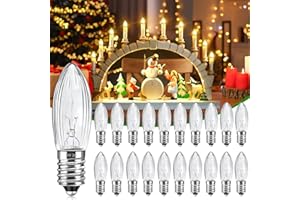 CALDARAX 20 Stück Riffelkerze E10 24V 3W Spitzkerze Glühbirne, 30LM Warmweiß 2700K Topkerze, Lichterbogen Ersatzbirnen für 10 Brennstellen, E10 Kerzenbirnen für Schwibbogen, Lichterketten, Weihnachtsbaum