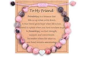 ADVIOK Gifts for Teen Girls Sweet Heart Charm Natural Pink Stone Bracelet Adjustable for Best Friend Bestie Daughter Sister Friendship Christmas Birthday Graduation Gift