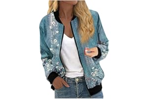Splrit-MAN Women's Pattern Printed Crew Neck Bomber Jacket with Pockets Zip Up Running Jacket Lightweight Motorbike Jackets Elegant Smart Jackets Autumn Jacket Jackets for Women Uk