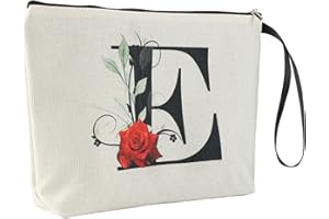 Blisswave Trousse de Toilette Femme, Trousse Maquillage Personnalisée avec Nom De a à z, Fermeture Éclair en Métal de Haute Qualité, Design Imprimé Exquis, Doublé, Cadeaux Personnalisés (Beige)