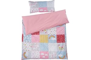 HANS NATUR Bio Kinderbettwäsche 100% Bio-Baumwolle (kbA) GOTS zertifiziert, Patchwork Einhorn, 135 x 200 cm / 40 x 80 cm, Perkal-Stoff