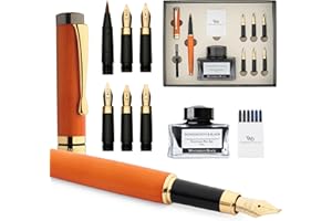 Wordsworth & Black Calligraphy Pen Gift Set, Incluye botella de tinta, 6 cartuchos de tinta, convertidor de recarga, 6 puntas de repuesto, bambú de lujo, bolígrafos de escritura [Madera de cerezo]
