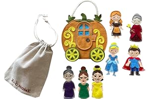 ZAC HOME Cinderella Finger Puppet Set – Princess, Prince, Fairy Godmother, Stepmother, Stepsisters & Pumpkin Carriage – Felt Puppets with Storage Bag for Kids Storytelling and Pretend Play